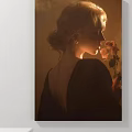 Vintage Style Female Portrait Painting With Soft Light And Roses In Hand