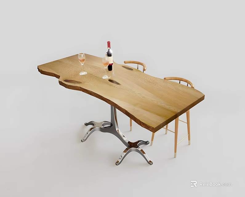 Wooden Tea Table with Metal Legs and Matching Chairs for Cozy Leisure 3d model 