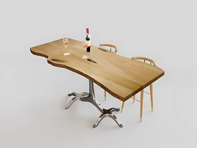 Wooden Tea Table with Metal Legs and Matching Chairs for Cozy Leisure 3d model