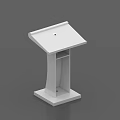 Conference Room Setup With Modern White Sleek Podium And Gray Background 3d model