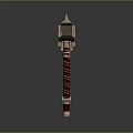Ornamental Fantasy Axe With Blue Blade Red Handle And White Stripes
