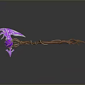 Fantasy Magical Staff Featuring Wooden Body Glowing Purple Gem And Decorative Vine Design