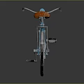 Blue Bicycle with Red Seat Silver Wheels and Rear Rack on Dark Background