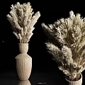 Textured Beige Vase with Dried Fluffy Pampas Grass Flowers Against Black Background