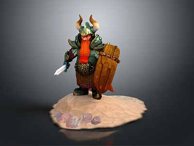 Female Warrior 3D Model In Armor Holding Shield And Sword On Sand 3d model