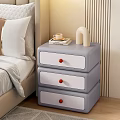 Stylish Black And White Bedside Table With Red Knobs Coffee Cup Book And Decorative Accent 3d model