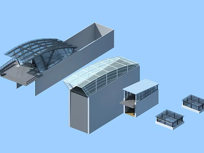 Modern Architectural Structure With Glass Roof And Modular Building Components 3d model