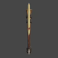 Fantasy Battle Axe with Wooden Handle Orange Carved Blade and Metal Accents