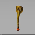 Golden Cobra With Striped Body Flattened Head And Red Ball Base On Dark Background