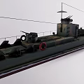 Detailed Warship Model With Camouflage Paint Deck Railing And Hull Weapons