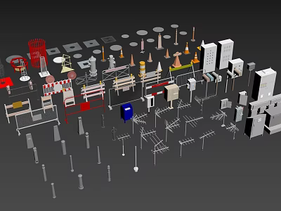 Scene Construction Components With Diverse Structural Shapes And Decorative Elements 3d model
