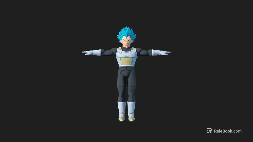 Anime Game Movie Character With Blue Hair Arms Outstretched Black White Uniform 3D Model Design 3d model 