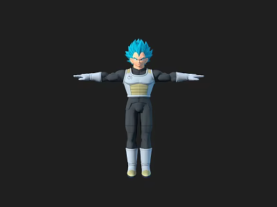 Anime Game Movie Character With Blue Hair Arms Outstretched Black White Uniform 3D Model Design 3d model