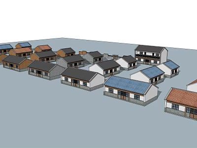 Village Residential Building Models With Different Roof Colors Arranged In Rows 3d model