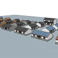 Village Residential Building Models With Different Roof Colors Arranged In Rows