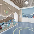 Colorful Kindergarten Interior Design With Wavy Backdrop And Circular Floor Patterns 3d model