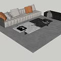 Modern Gray Sofa with Orange Pillows and Marble Coffee Table Set 3d model