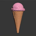 Creamy Pink Ice Cream Scoop in Waffle Cone on Dark Surface