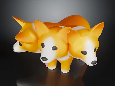 Adorable Orange And White Corgi Stuffed Toys With Black Eyes Nose And Tongue Out 3d model