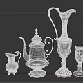 Vintage Metal Tea Set with Teapot Pitcher and Decorative Cups