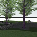 Lush Courtyard Garden With Tall Green Trees Lush Grass Stone Accents And Paved Pathway