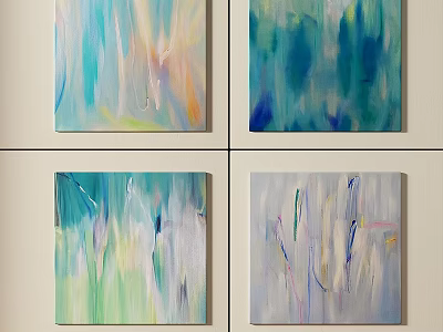 Abstract Paintings With Blue Green Soft Hues And Brushstroke Texture On Wall 3d model