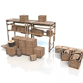 Rustic Wooden Storage Shelves With Crates Wicker Baskets And Display Units