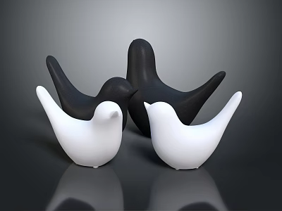 Bird Sculpture Carving Modern Black And White Smooth Ceramic Decorative Art Pieces 3d model