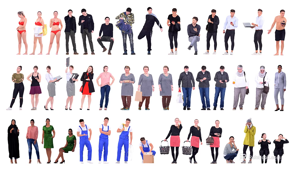 Diverse Group of People With Various Poses Different Activities and Attire 3d model 