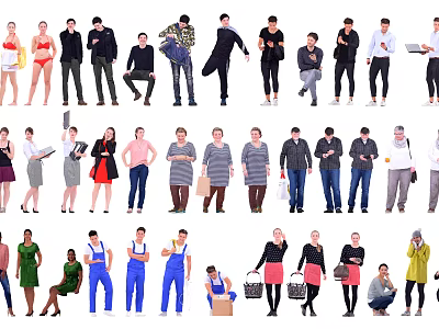 Diverse Group of People With Various Poses Different Activities and Attire 3d model