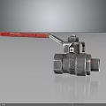 Stainless Steel Ball Valve With Red Handle On Reflective Surface 3d model