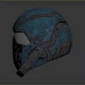 Teal Metallic Combat Helmet With Face Mask And Structured Protective Design