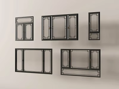 Modern Casement Windows With Black Frames Various Sizes And Contemporary Design 3d model