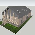 Wooden Exterior Detached Villa With Gray Roof Skylights Porch Fence And Green Grass