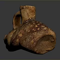 Hand Carved Ceramic Sculpture With Speckled Brown Texture And Vintage Handle Design