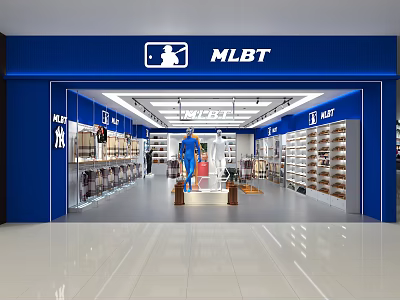 MLBT Store With Blue Exterior Interior Shelves Merchandise And Mannequin 3d model