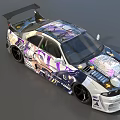 Colorful Modified Sports Car with Custom Decals Rear Spoiler and Black Wheels