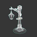 Wooden Lamp Post With Hanging Lantern And Campsite Direction Sign