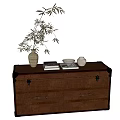 Brown Leather Entryway Side Cabinet With Decorative Vase Books And Bowl