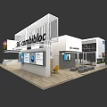 Modern Exhibition Booth for SK Controls with Large Digital Screen Reception Counter and Display Areas