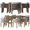 Modern Wooden Dining Table Set With Six Woven Rattan Chairs