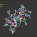 3D Geometric Composition Of Blue White Polyhedrons With Red Connecting Nodes