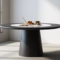 Round Dining Table With Black Conical Base White Top And Mug Pastries In Bright Room