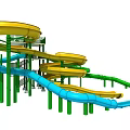 Colorful Spiral Water Slides With Yellow Blue Green Tubes And Platforms For Amusement Park Rides
