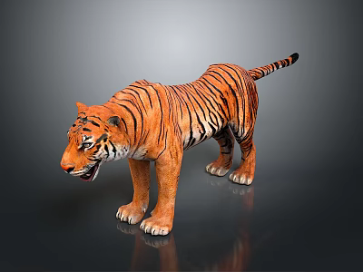 Lifelike Tiger Model With Orange Black Stripes And Standing Pose On Gray Background 3d model