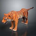 Lifelike Tiger Model With Orange Black Stripes And Standing Pose On Gray Background