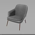 Modern Gray Fabric Armchair With Red Wooden Legs And Comfortable Design