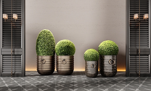 CCD Hotel Mossy Ball Potted Green Plant Bonsai Flower Pot 3d model