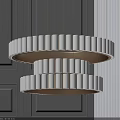 Elegant Modern Double Layer Circular Chandelier With White Striped Shades And Grey Wall Background