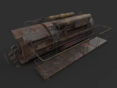 Rusted Industrial Equipment Large Cylindrical Tank With Pipes And Metal Rail Platform 3d model